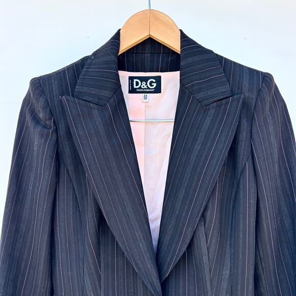 Dolce & Gabbana D&G Y2K Black Pink Pinstripe Blazer 38 Tailored Satin Lined - Picture 4 of 14